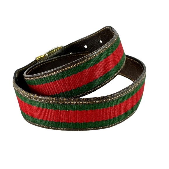 Genuine Vintage GUCCI Reversible Red Green Stripes Brown Leather GG belt 30 main image 14